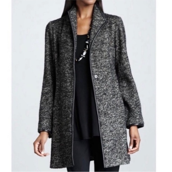 Eileen Fisher Speckle Wool Tweed Coat High Neck Black 1X - Picture 1 of 9
